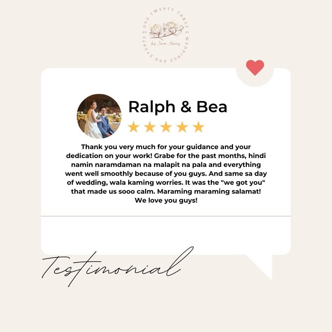Feedback card from Ralph & Bea