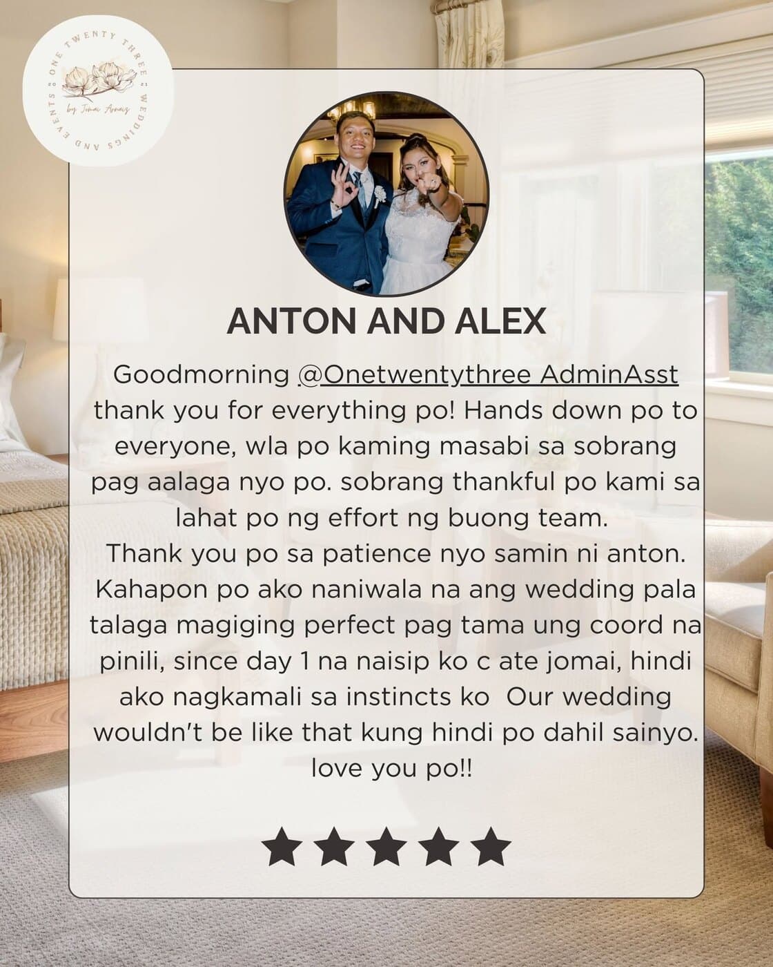 Feedback card from Anton & Alex