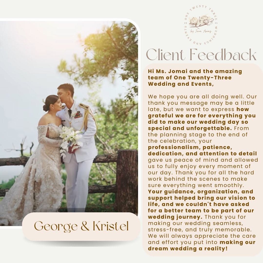 Feedback card from George & Kristel