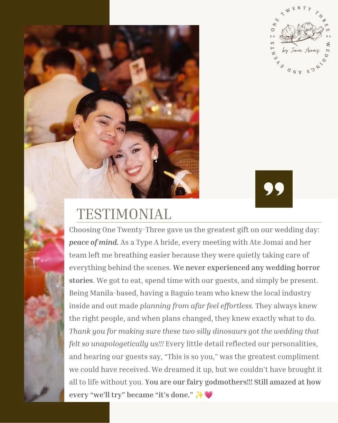 Feedback card from A Manila-based couple