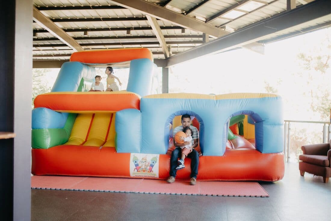 An inflatable castle at a children's party