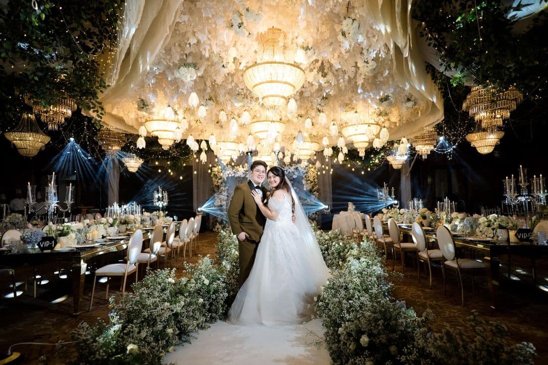 A bride entering a grand reception