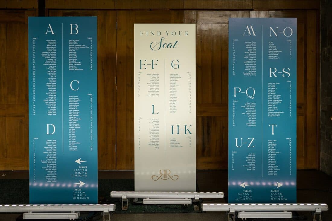A seating chart in painted panels