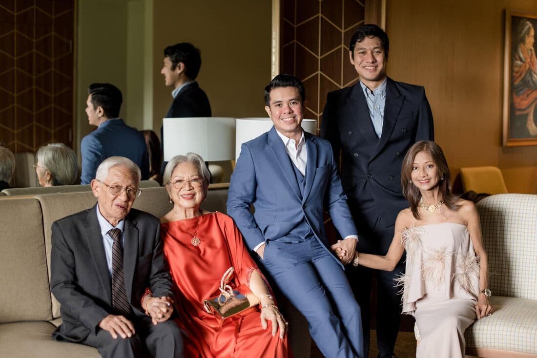 Three generations of family, seated together