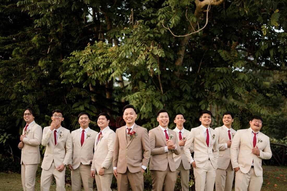 Groomsmen in beige suits