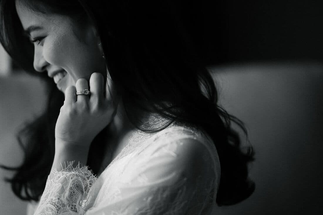 Black and white portrait of a bride