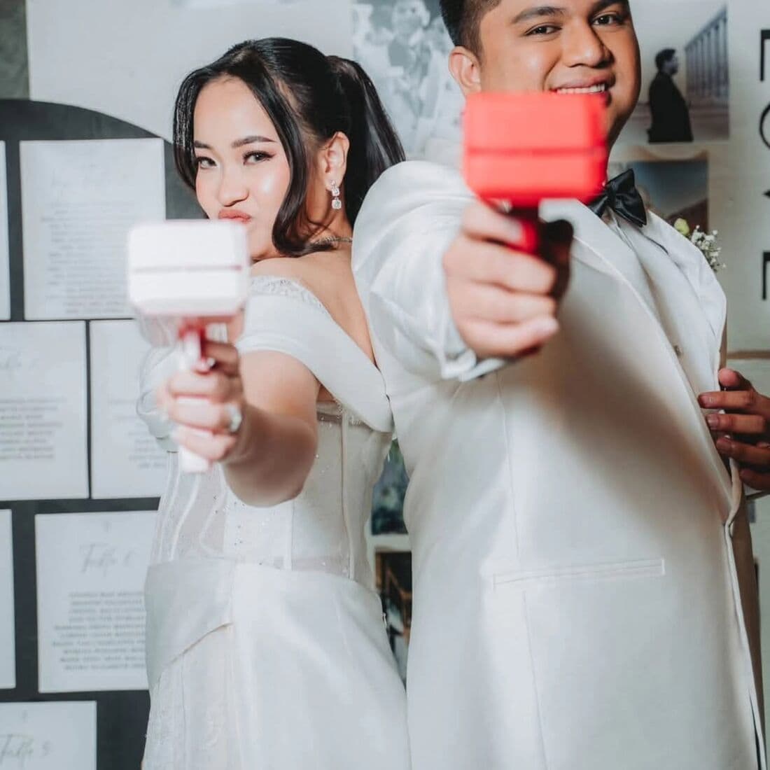 A couple firing party poppers