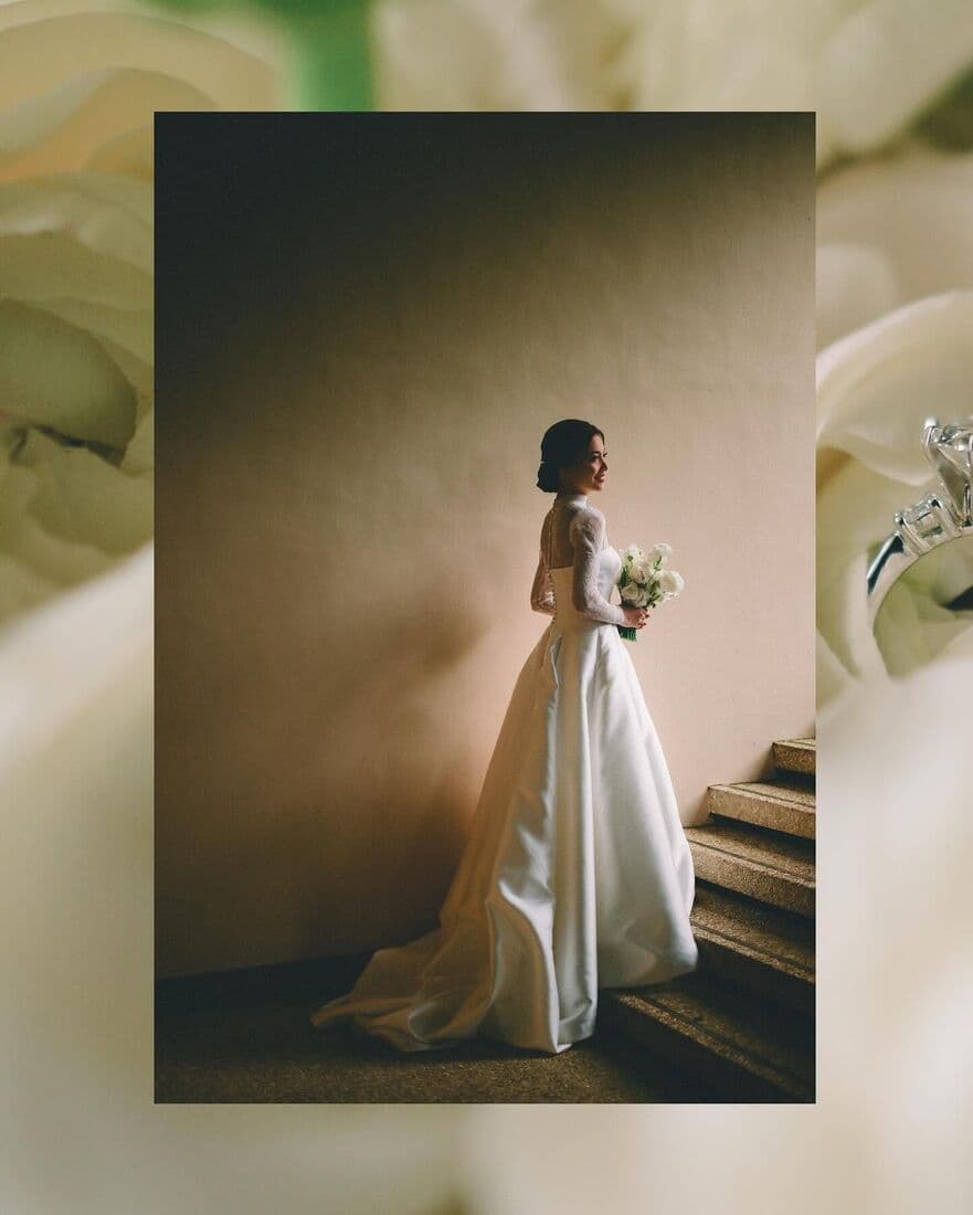 A bride framed in a stairwell